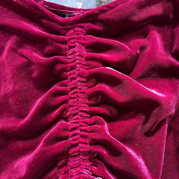 Mixed Threads Velvet Ruched Puffed Sleeve Cropped Top. Goth. Dark romantic. EUC - Picture 6 of 11